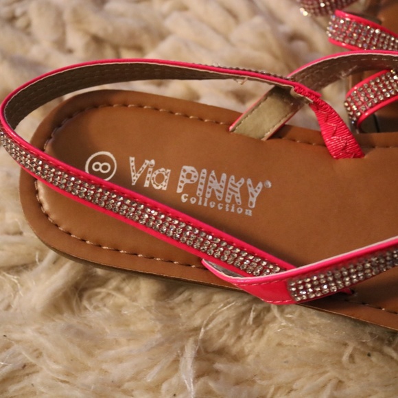 NWOT - Fun Hot Pink Sparkly Sandals - Picture 2 of 3